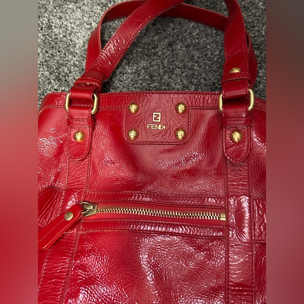 Fendi red patent leather shoulder bag